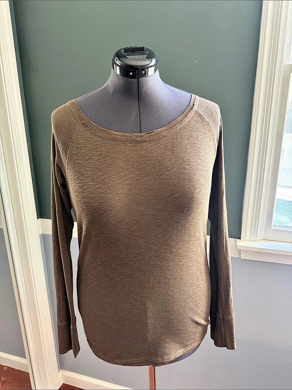 Lilla P Long Sleeve Scoop Neck Top in Brown